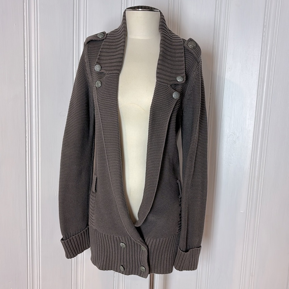COMPTOIR DES COTONNIERS Taupe Cotton Military-Style Long Cardigan